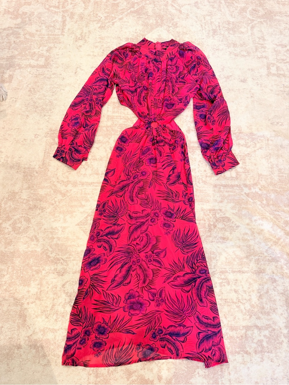 Long-Sleeve Fuchsia Floral Twist-Front Maxi Dress